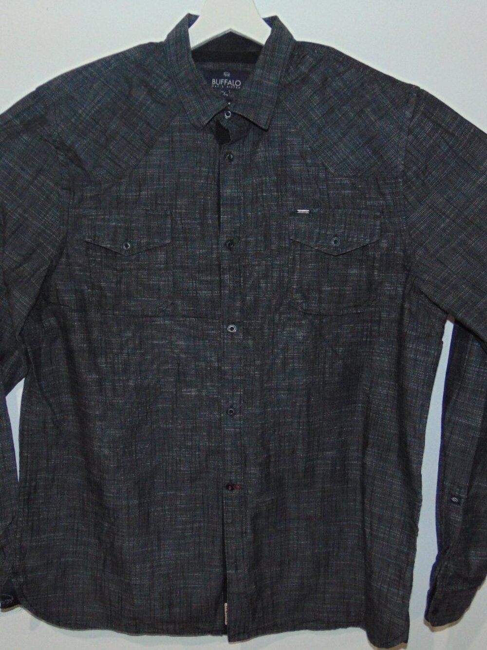 Buffalo David Bitton Cotton Shirt Mens XXL Long Sleeve Button Up Black Pockets